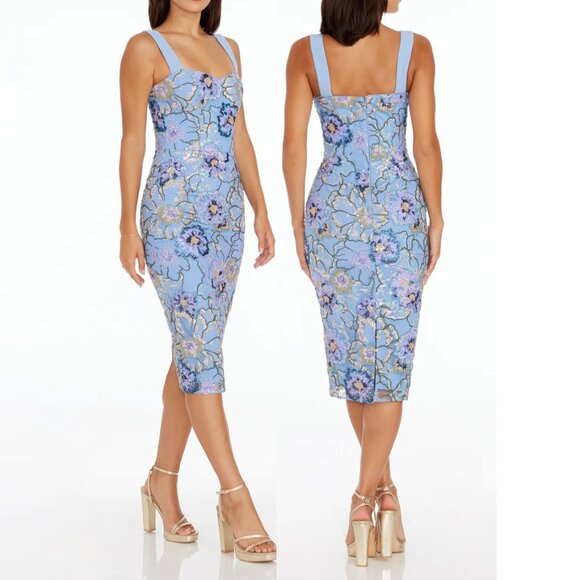 NWT $298 DRESS THE POPULATION NICOLE DRESS IN SKY BLUE MULTI SIZE S - Picture 2 of 9